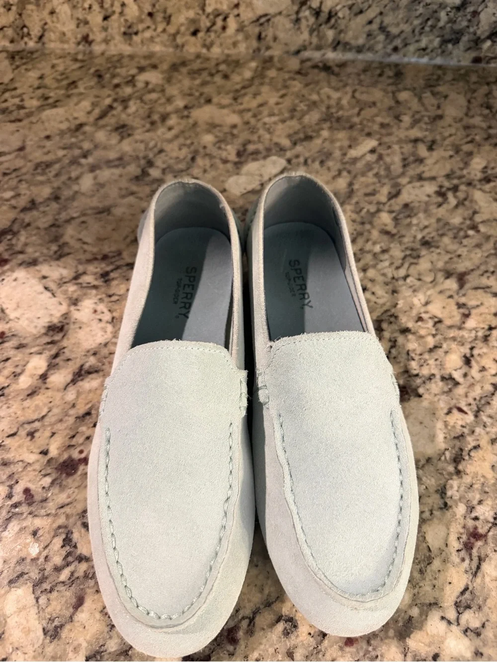 Sperry Women's Bay View Slip on Loafer Pale Mint Suede